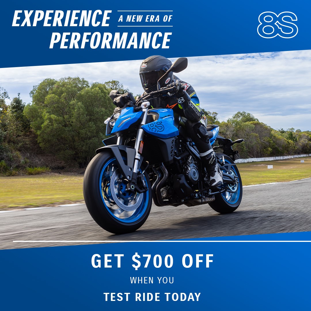 SUZUKI TEST RIDE THE GSX-8S TODAY and receive $700 OFF
